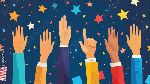 Vote Hands Raised Flat Vector Illustration