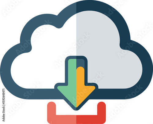 Simplified illustration of a cloud with a downward arrow, representing data transfer.