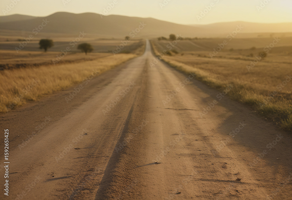 Fototapeta premium long dirt road through golden grasslands