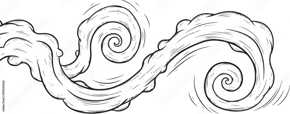 Fototapeta premium A stylized, swirling illustration depicts a flowing, cloud-like element with spiral details.