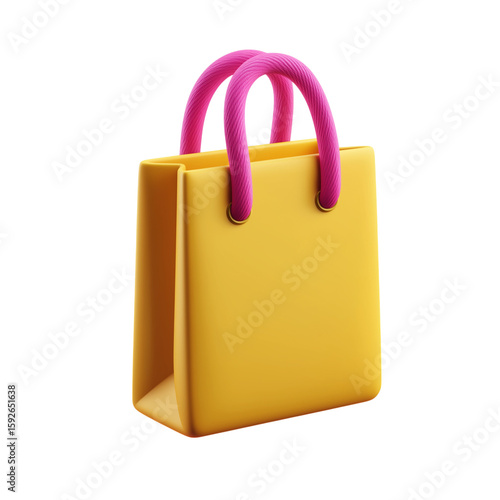 3d shopping bag icon in yellow and pink colors with simple design on white background