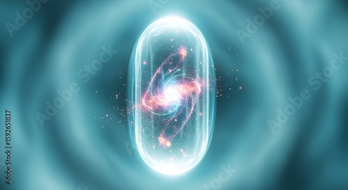  A glowing, futuristic medical capsule floats mystically within a hazy, ethereal fog, symbolizing a revolutionary breakthrough in medicine and the powerful