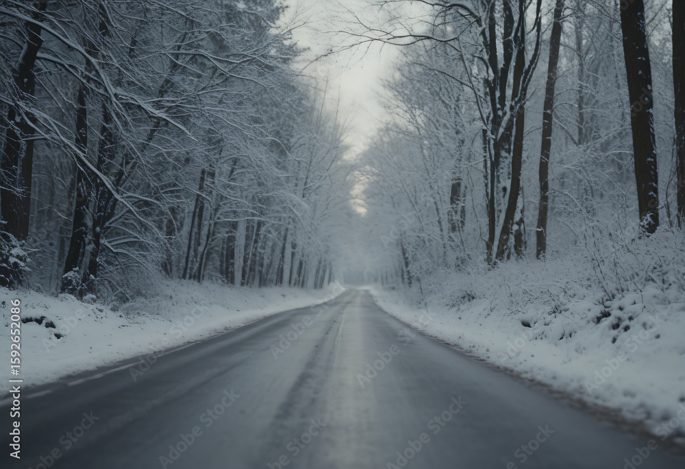 Obraz premium snow-covered road through winter forest
