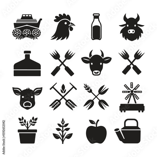 Smart farming icons: drones, sensors, ai, and automation for agriculture advancement