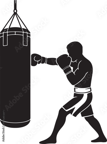 Boxer Punching Heavy Bag Silhouette - Training and Fitness