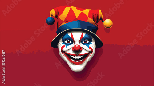 Cheerful clown head jester hat flat vector