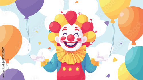 Joyful Clown with Balloons Vector Illustration
