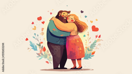 Joyful couple embracing in flat design