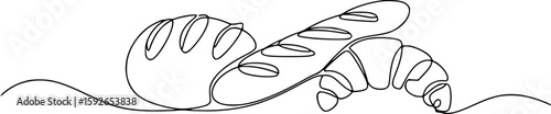 Baked goods continuous line art bread croissant