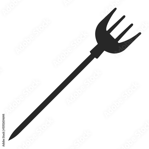 Simple black silhouette of a garden rake with tines isolated on a white background isolated on white background