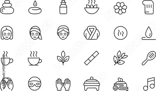 Collection of spa and wellness icons in a clean silhouette style