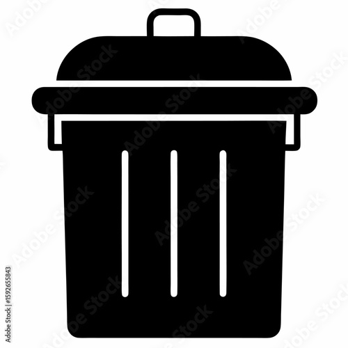 Simple black silhouette of a compost bin with a lid isolated on white background