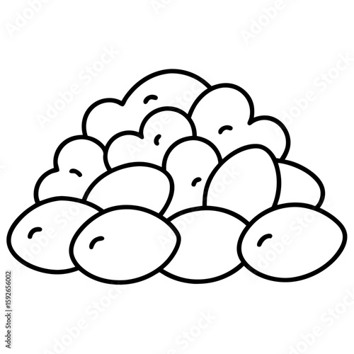 Simple line art illustration of a pile of harvested potatoes isolated on white background