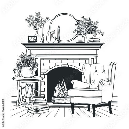 Cozy living room with fireplace and stylish armchair design