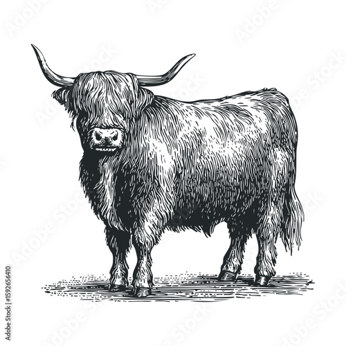 Highland cattle grazing in a pastoral setting during summer