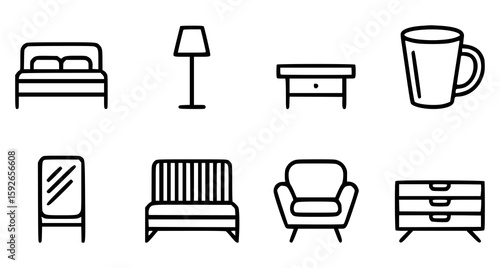 Bed lamp nightstand mug mirror bench armchair dresser vector