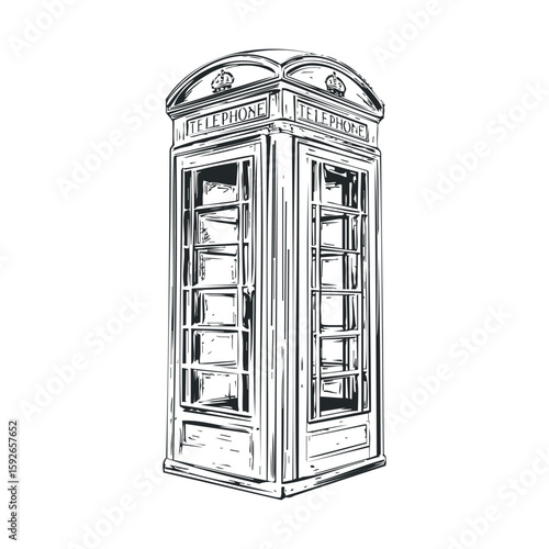 Classic telephone booth in urban setting for retro design projects