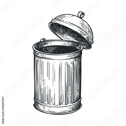 Open trash can illustration for waste management concept