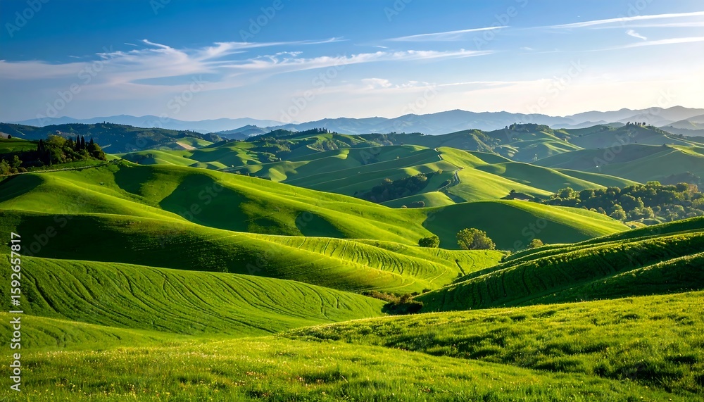 Fototapeta premium Rolling green hills under a clear sky