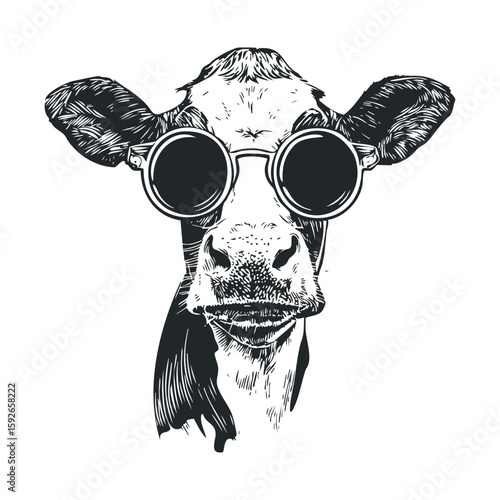 Cow wearing sunglasses as a fun and trendy animal character