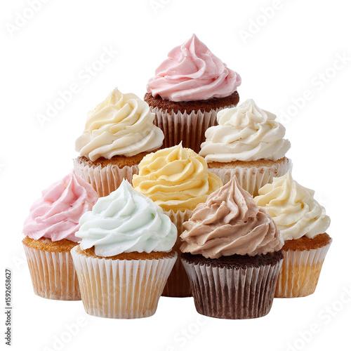 Delicious assorted cupcakes with colorful frosting dessert bakery sweet treats for party celebration food