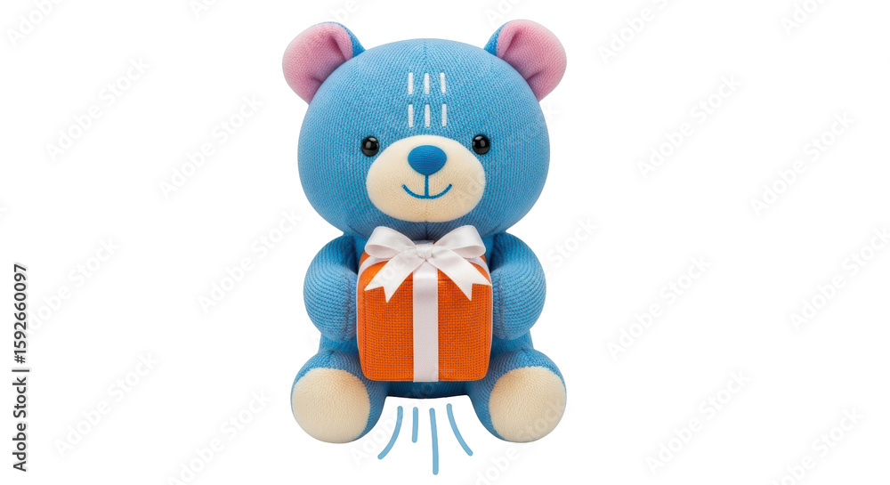 Obraz premium Isolated Blue Teddy Bear with Orange Gift
