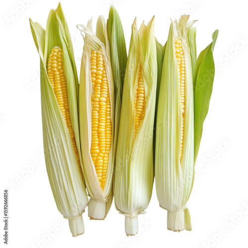 Fresh Yellow Corn Ears in Husk Arrangement for Healthy Cooking