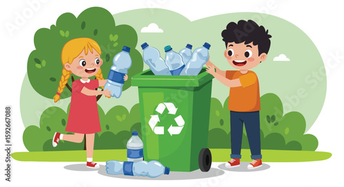 Children Recycling Plastic Bottles: Environmental Education and Conservation

