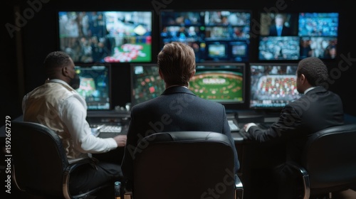 Casino security room with monitors and surveillance team observing operations