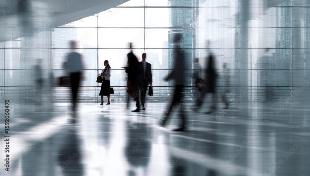 Fototapeta premium Blurred figures in a modern office building