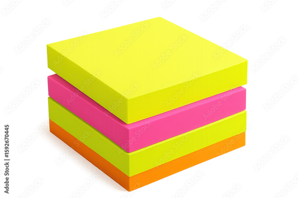 Fototapeta premium Four colorful sticky notes forming a stack on a transparent background, ready for your message