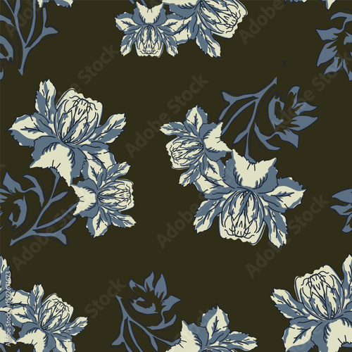 Seamless pattern with abstract flowers. Creative floral surface design. Vector background