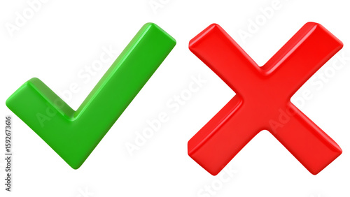  check mark and x mark or cross mark 3d style isolated on white background PNG,AI GENERATED