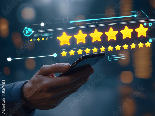Client Giving 5-Star Rating in Mobile App for Business Feedback