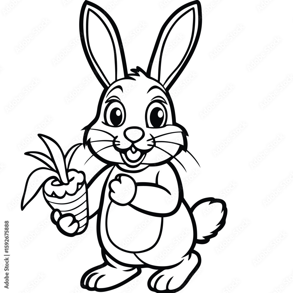 Obraz premium Cute rabbit holding a carrot coloring page illustration