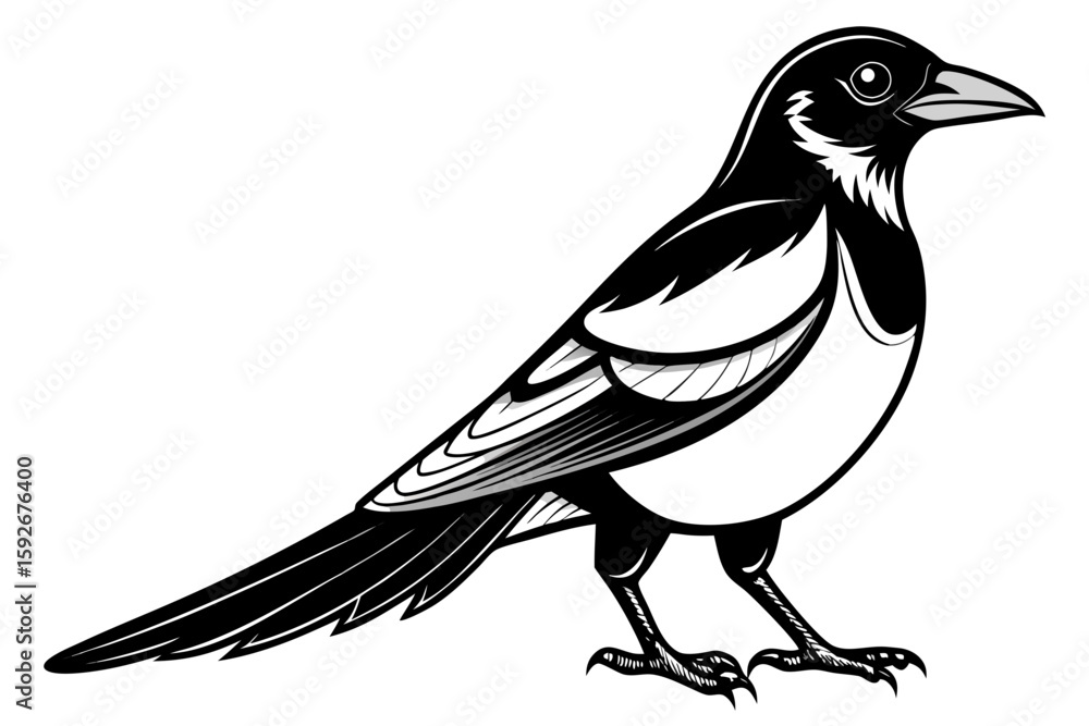 Fototapeta premium coloring page line art the magpie black vector