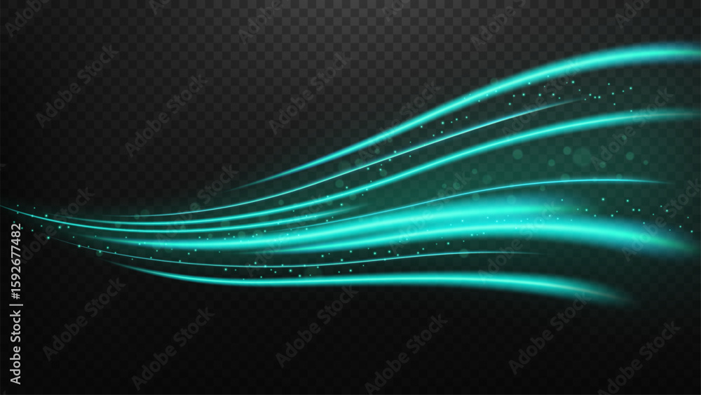 Naklejka premium Emerald Light Trails, Long Time Exposure Motion Blur Effect, Vector Illustration