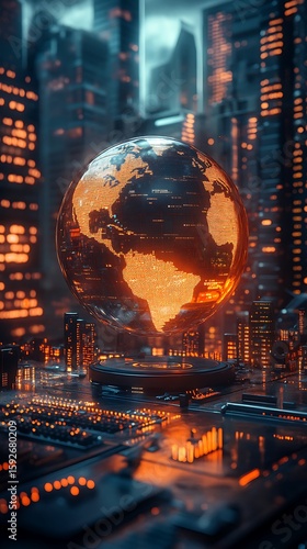 Glowing globe futuristic cityscape concept pictures