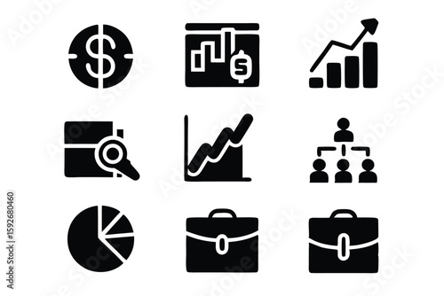Minimalist Financial and Business Icon Set – Metrics, Analytics, and Corporate Symbols Collection

