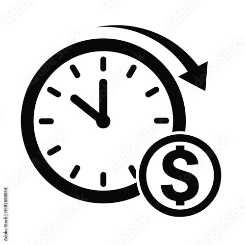Time and Money Icon – Clock and Dollar Coin Vector Symbol for Financial Strategy and Savings