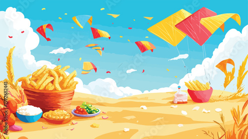 Makar Sankranti Festive Kites and Food