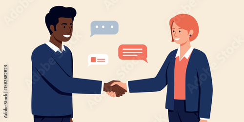 Professional handshake between colleagues engaged in communication