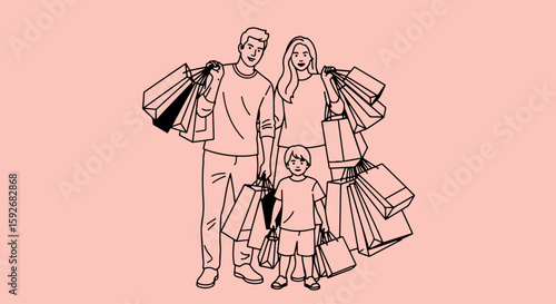 Family outing shopping trip with many bags