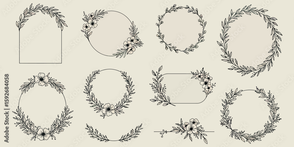 Fototapeta premium Elegant botanical frames with floral elements in minimalist style