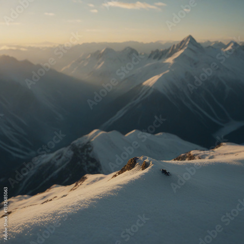 sunrise over snow-covered mountain peaks