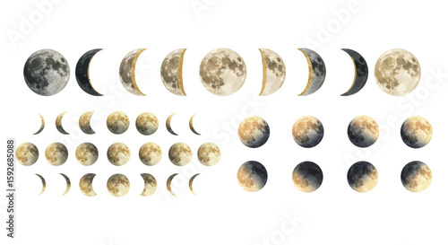 Moon phases collection with detailed lunar textures and realistic style