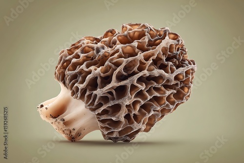Detailed Studio Shot of a Fresh Morel Mushroom on a Light Background