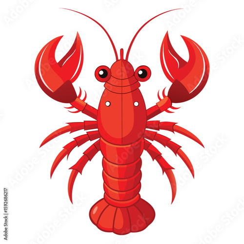 A striking whole cooked lobster, brilliant red and perfectly prepared, presented against a pristine, clear white background.