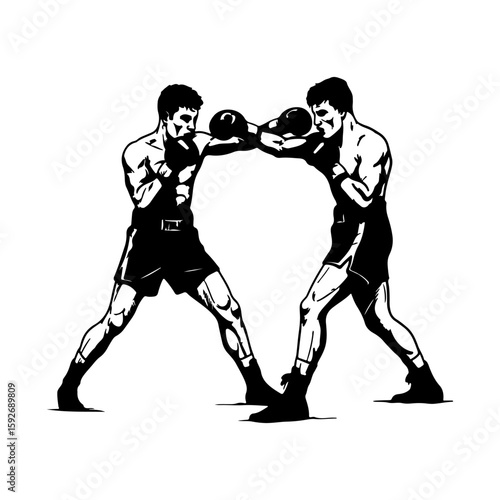 Boxing players silhouette icon vector flat illustration on white background.