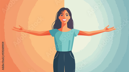 Joyful Woman Left-Handed Flat Illustration